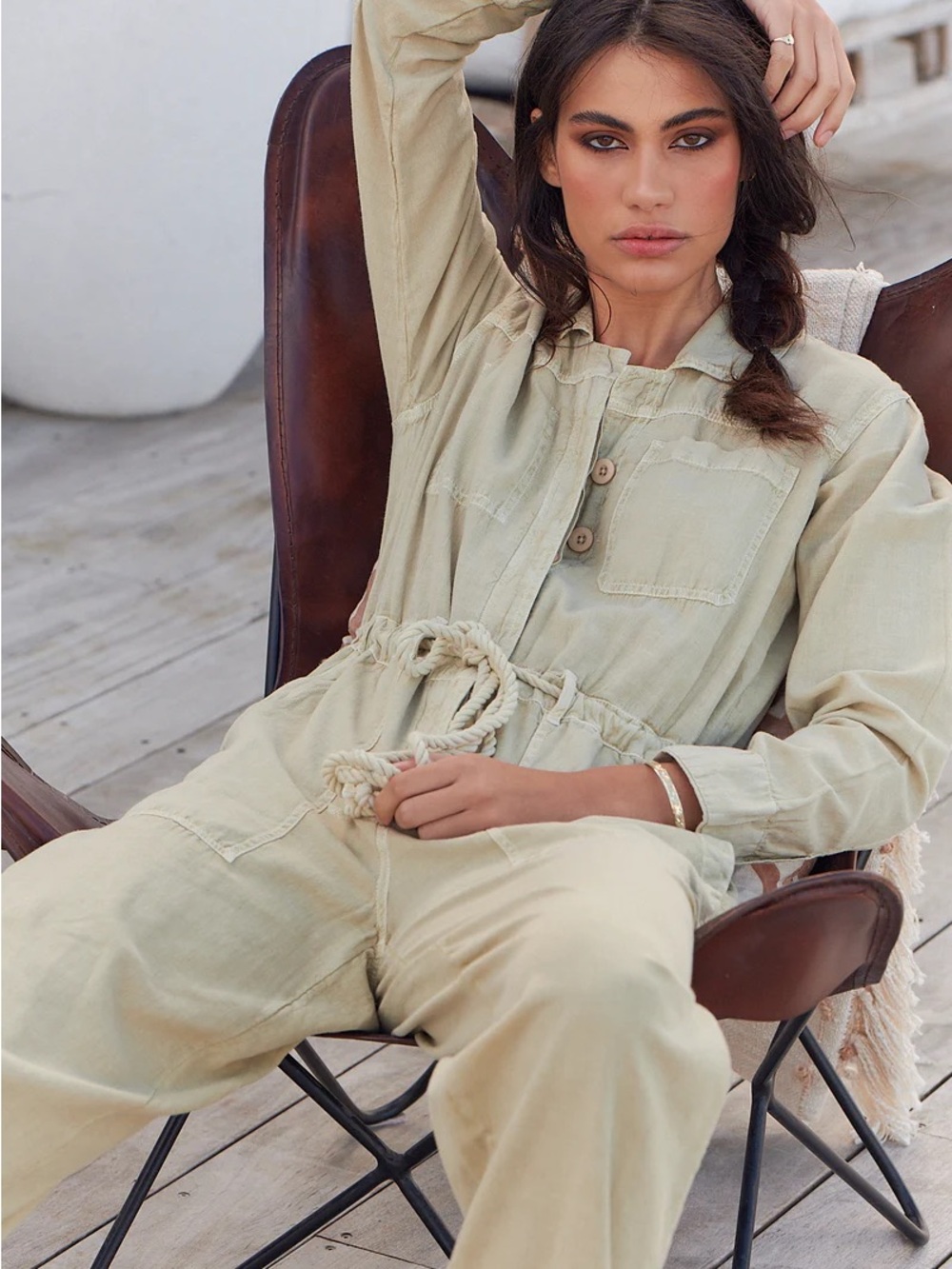 Free People Stone Beige Utility Jumpsuit